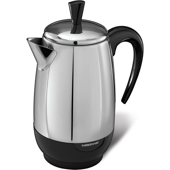 Electric Coffee Percolator, Stainless Steel Basket, Automatic Keep Warm, No-Drip Spout, 8 Cup
