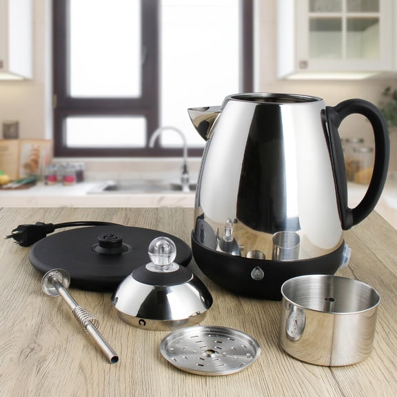 Electric Coffee Percolator Stainless Steel Coffee Maker with Clear Brew Progress Knob and No-Drip Spout Auto Keep Warm & Cordless Serving Coffee pot with On/OFF Switch Fast Brew (10 Cup)