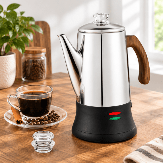 Electric Coffee Percolator Stainless Steel Maker With Two Heat ...