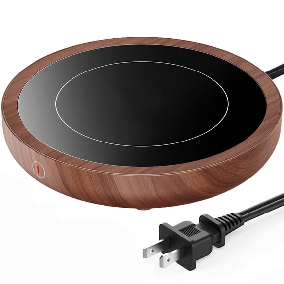 Electric Coffee Warmer with Large Heating Area, 3-Temp Settings for Tea Milk Candle, Compact Desk Accessory, Auto Shutdown Safety, Perfect Gift Idea, Wood Brown