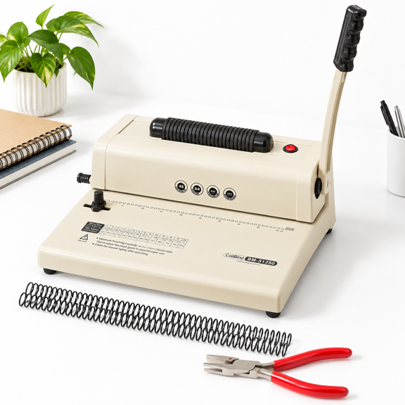 Electric Coil Binding Machine with 12-Sheet Punch for Letter A4 A5 Documents and Coil Inserts