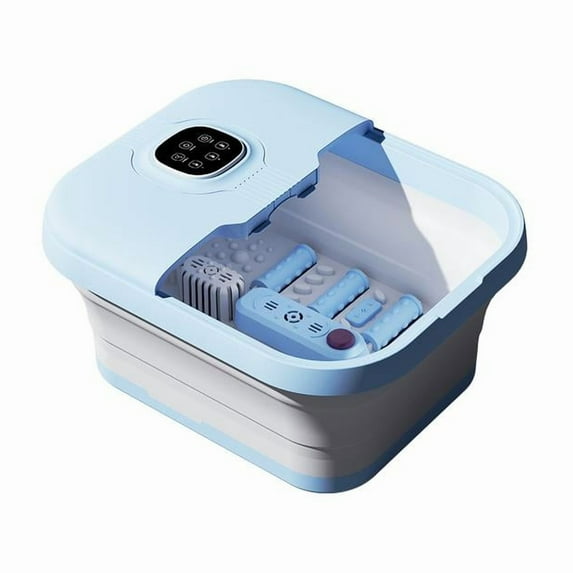 Electric Collapsible Foot Bath Spa Massager with Heat,16 Massage Rollers, Bubble, Remote Control Plug for Home Use, Comfort Relaxation Light Sky Blue