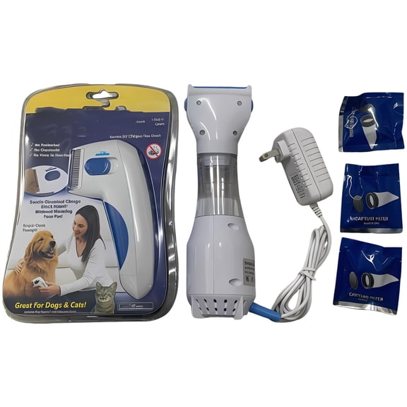 Electric Comb for Dogs and Cats, US Plug-in Pet Vacuum with 3 Filters, Safe Gentle Electrical Charge, Synthetic-Free Grooming Tool, 4.7 x 2.8 x 5.7 in