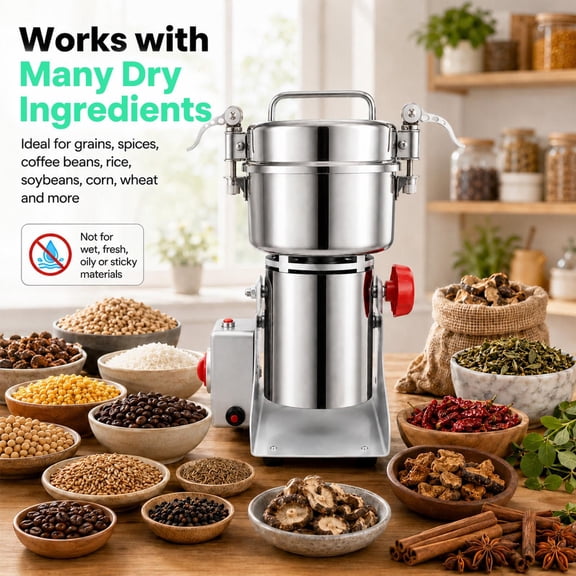 Electric Commercial Grain Grinder, 4000W Triple Blades with Fast 1-Minute Grinding, Electric Grain Mill, Pulverizer, Overload Protection, Mirror-Polished Surface for Dry Spices