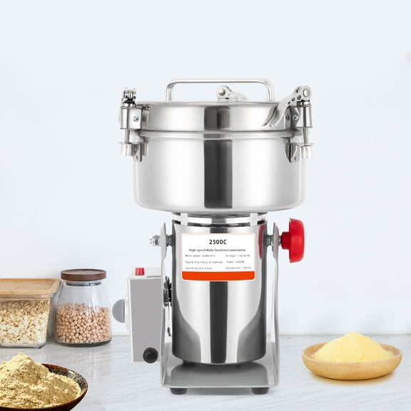 Electric Commercial Grain Grinder, Stainless Steel Spice Grinder with Intelligent Timer Countertop Grinding Machine for Grains, Spices, Coffee Beans (2500g)