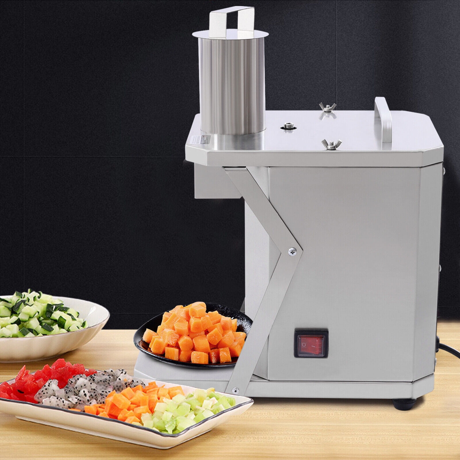 Electric Commercial Vegetable Dicer Electric Fruit Dicing Machine+3x Grid  Blades Silver Stainless Steel 