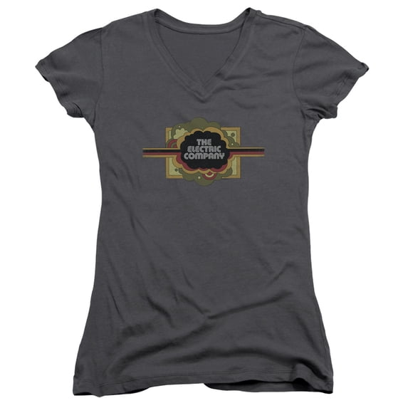 Electric Company/Logo Junior Women's V-Neck T-Shirt Charcoal