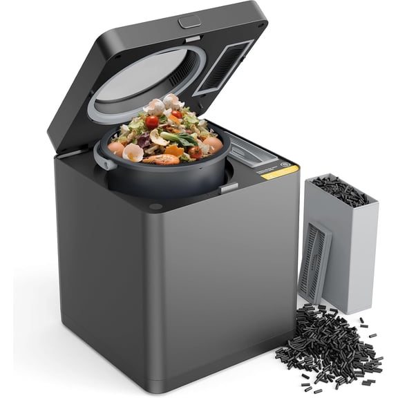 Electric Compost Bin for Kitchen, 3L Smart Countertop Composter with Odorless Auto-Cleaning, Low Noise, Turns Food Waste to Fertilizer in 4 Hours, for Indoor Home Use, Black