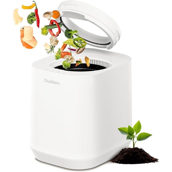 Ouaken 4L Electric Composter for Kitchen, Smart Countertop Compost Bin, Odorless | Low Noise | Auto-Cleaning | Turn Food Waste into Fertilizer, Indoor Food Waste Compost Machine, White