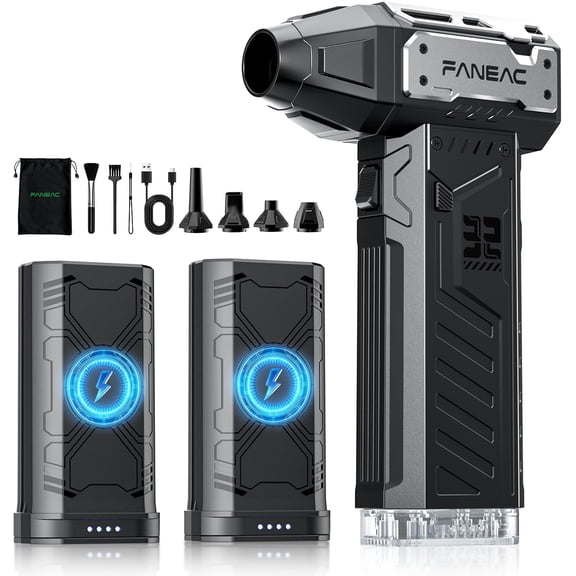 Electric Compressed Air Duster 150mph Wind Speed 2 Battery-Pack 3-Gear BLDC Ultra-Powerful Brushless Motor, for Keyboard, Computer, House, Indoor and Outdoor