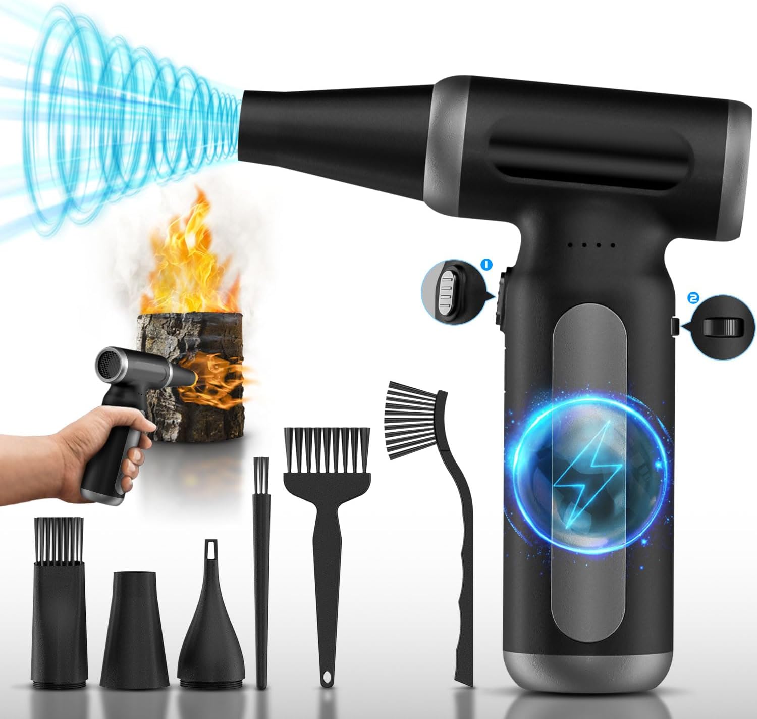 Cordless Turbo Blower - Mini Air Duster For Car Drying, Cleaning (Rechargeable, Blue)