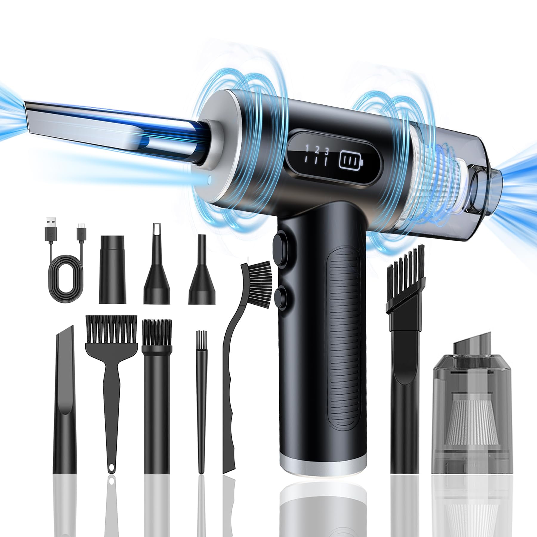 Derqi Electric Compressed Air Duster, 2-in-1 Vacuum Cleaner, Cordless ...