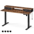 thumbnail image 1 of Electric Computer Desk, 23.6 x 55.1 Inches Adjustable Height Stand Desk with Built-in Power Strip, Dark Brown, 1 of 7