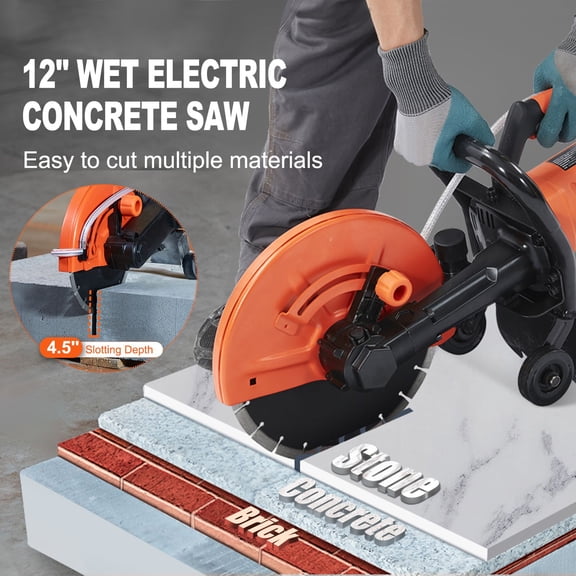 Electric Concrete Saw,12 in,1800 W Motor Circular Saw Cutter with Max. 4.5 in Adjustable Cutting Depth,Wet Disk Saw Cutter Includes Water Line,Pump&Blade,for Stone,Brick