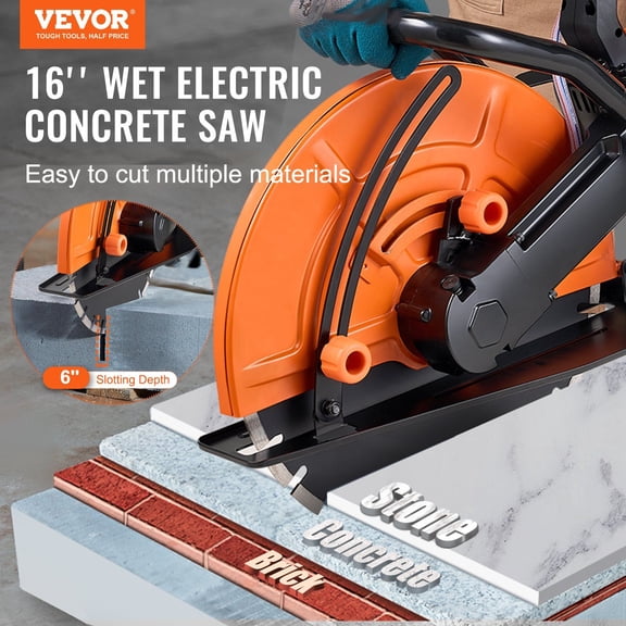 Electric Concrete Saw,16 in,3200 W Motor Circular Saw Cutter with Max. 6 in Adjustable Cutting Depth,Wet Disk Saw Cutter Includes Water Line,Pump&Blade,for Stone,Brick