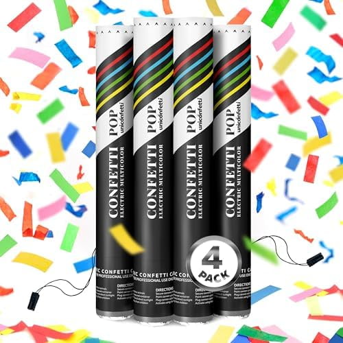 Electric Confetti Cannon Cartridges, 4 PIECES — 16" Multicolor Poppers for Weddings, Parties, Events | Requires 2-Shot/4-Shot Confetti Machine to Activate$$Electronics Accessories