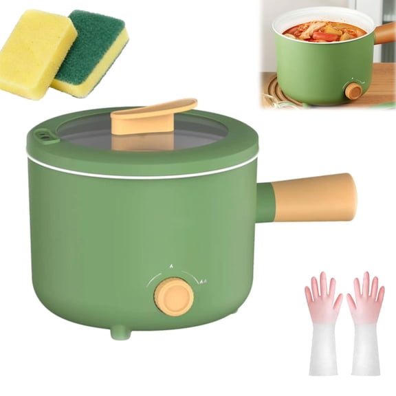Electric Cooking Pot - Multifunctional Non-Stick Mini Hot Pot with Handle,2 Gear Settings,for Dorms,Small Families,Apartments&Hotels Green