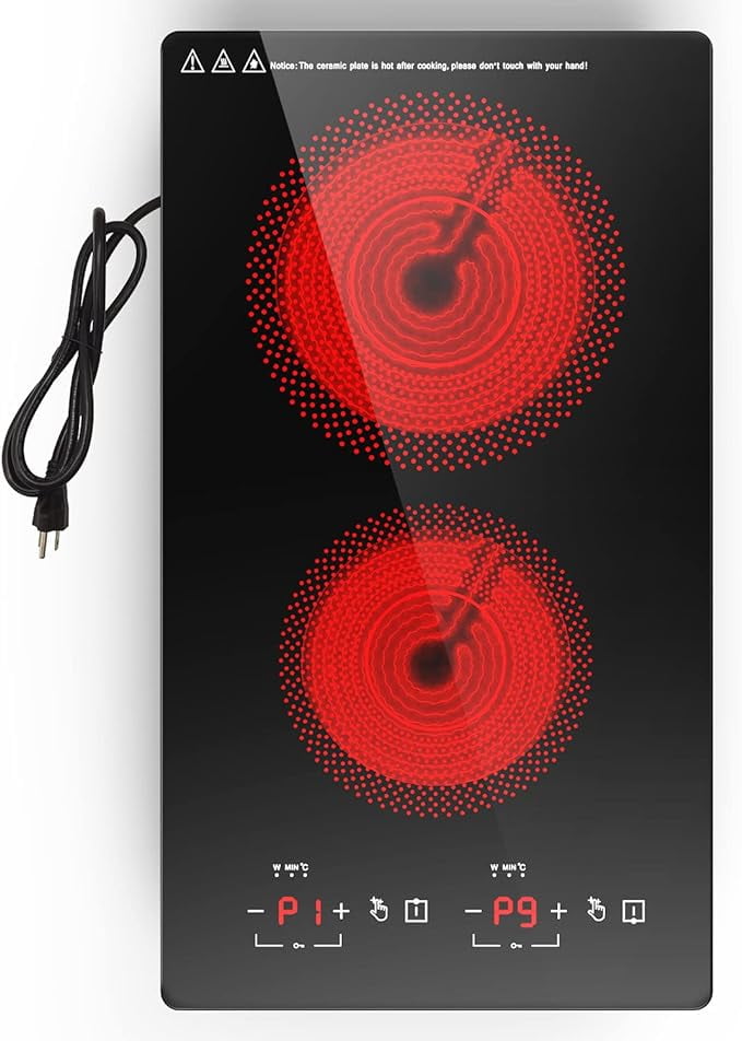 Electric Cooktop 110V, 12 Inch Electric Stove 2 Burner, 2100W Electric