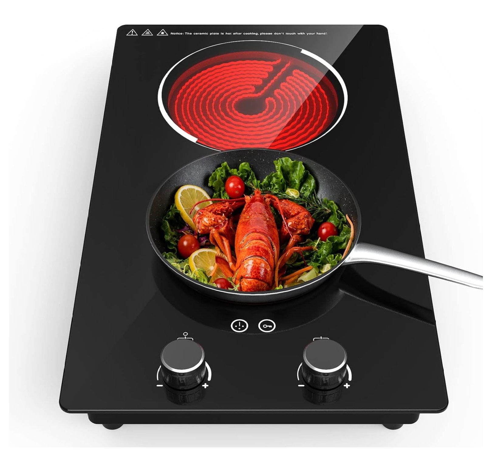 Electric Cooktop, 110V 2 Burner Electric Stove 9 Power Level, Kids Lock