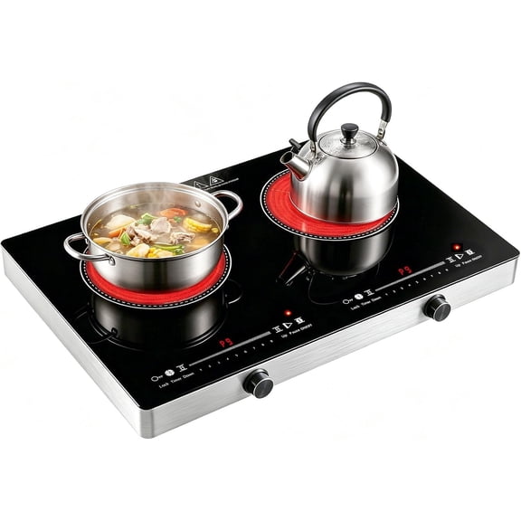 Electric Cooktop,110V 2500W Electric Stove Top with LED Knob Control,9 Power Levels, Lock & Timer,Overheat Protection stove,24 Inch 2 burner cooktop