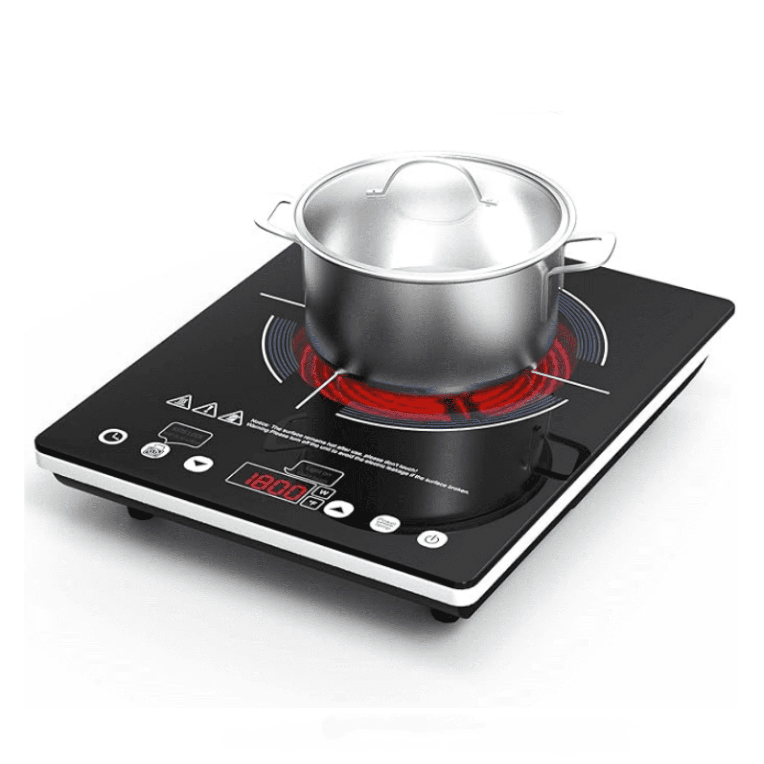 Electric Cooktop 110v,Single Burner Electric Stove Infrared Cooktop Hot Plate 1800W,4-Hour Setting,Black Crystal Glass Surface Compatible for All Cookware
