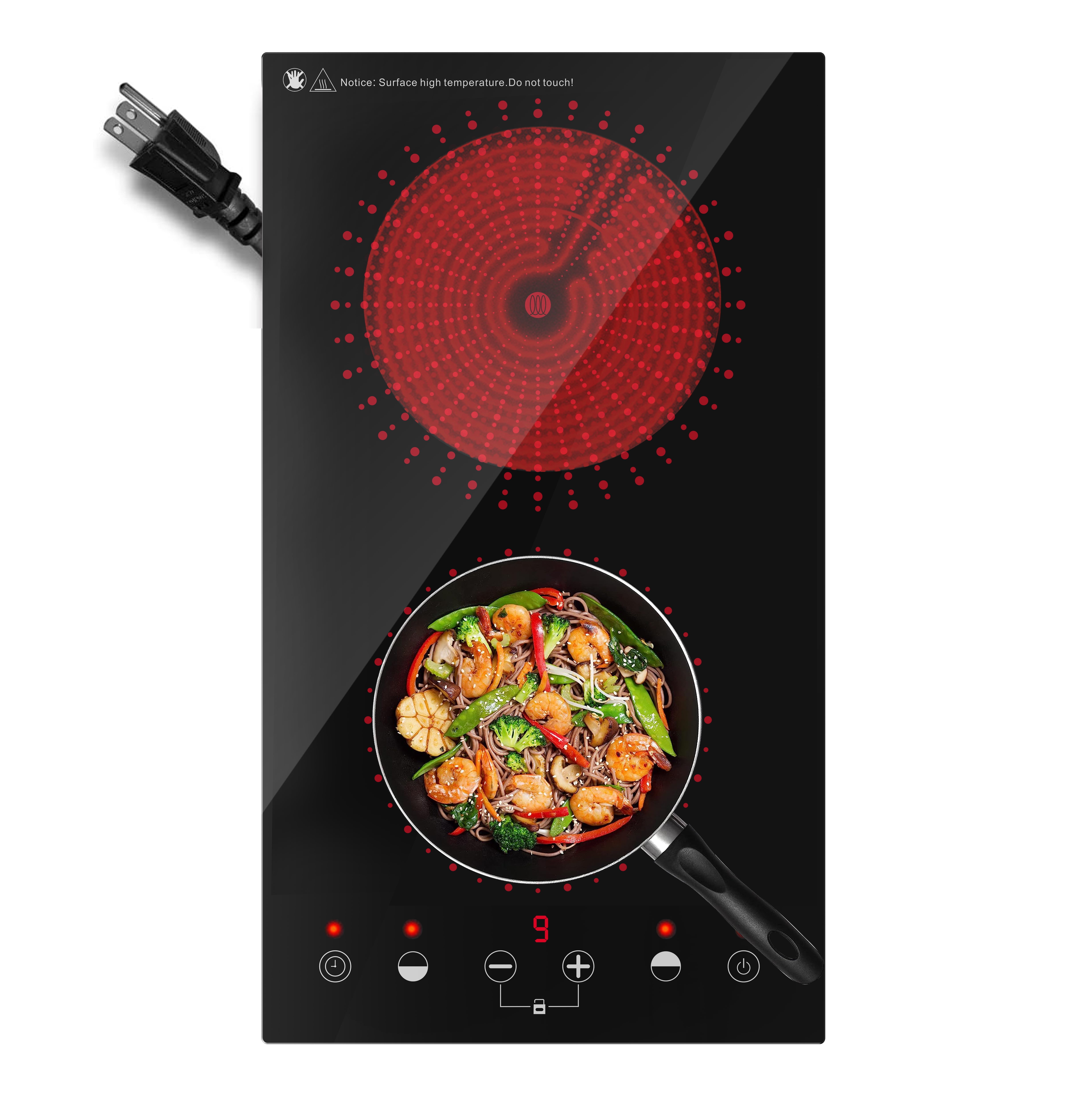 Electric Cooktop, 2 Burner Electric Stove with LED Touch Screen, 9