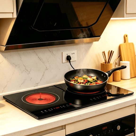Electric Cooktop 2 Burners, 24 in Electric Stove Top 120v with Plug in, Knob Control Countertop & Built-in Ceramic Cooktop, 9 Power Levels, Child Lock, Timer, Over-Heat Protection
