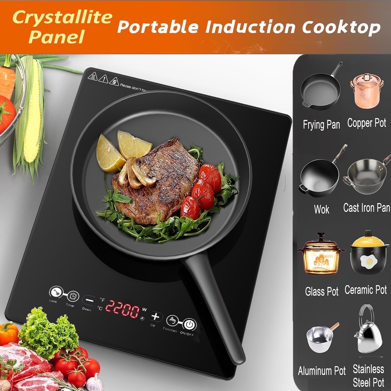SAVALETOR Portable Induction Cooktop, 1800W Electric Hot Plate, 9 Power Levels, Countertop Burner Induction with LCD Sensor Touch Timer Safety Lock, Single Electric Burner Stove Easy to Clean Black