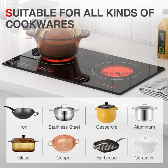 Electric Cooktop, 24" Electric Stove 2 Burner Hot Plate Built-in Double Burner Cooktop with LED Touch Screen,9 Heating 9 Temperature,Kids Lock & Timer,Suitable for all Pans
