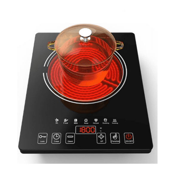 Electric Cooktop, Portable Electric Cooktop 1800W Single Burner Stove with LED Touch Screen, 8 Power & 8 Temperature Levels, Timer, 110V-120V Hot Plate for Home Camping