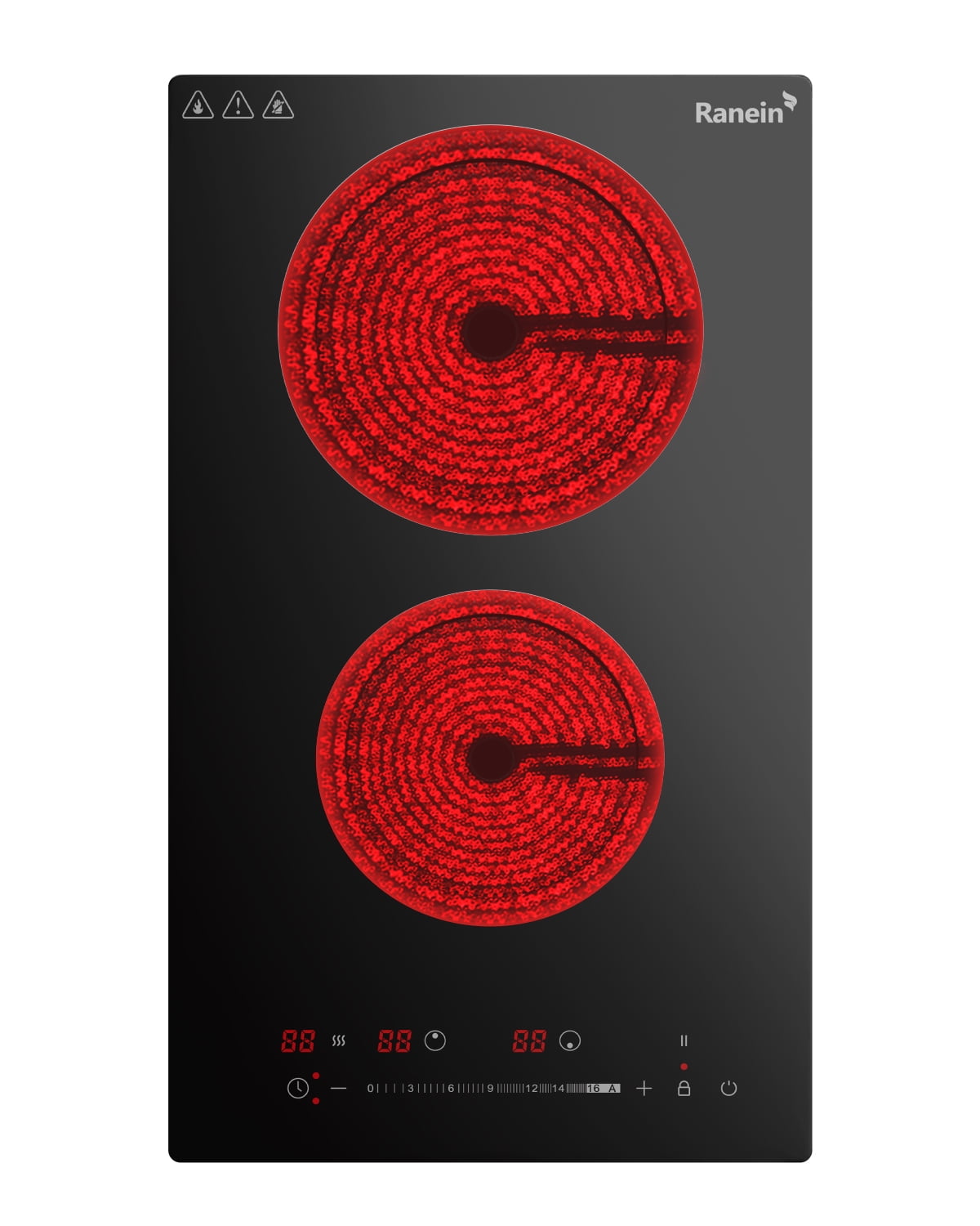 Electric Cooktop with 2 Burners, 12 inch 3000W 240V Ceramic Panel Electric Cooktop, Multiple Safety Protections Stove, Touch Screen