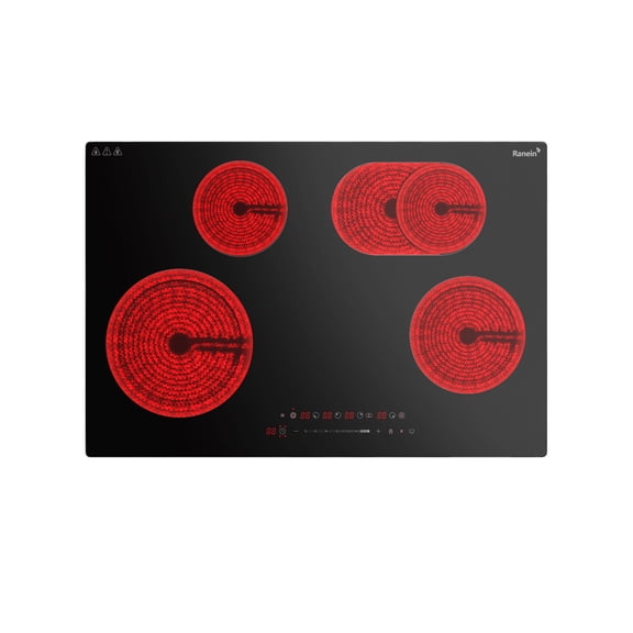 Electric Cooktop with 4 Burners, 30 inch 7900W 240V Ceramic Panel Electric Cooktop, Multiple Safety Protections Stove, Touch Screen