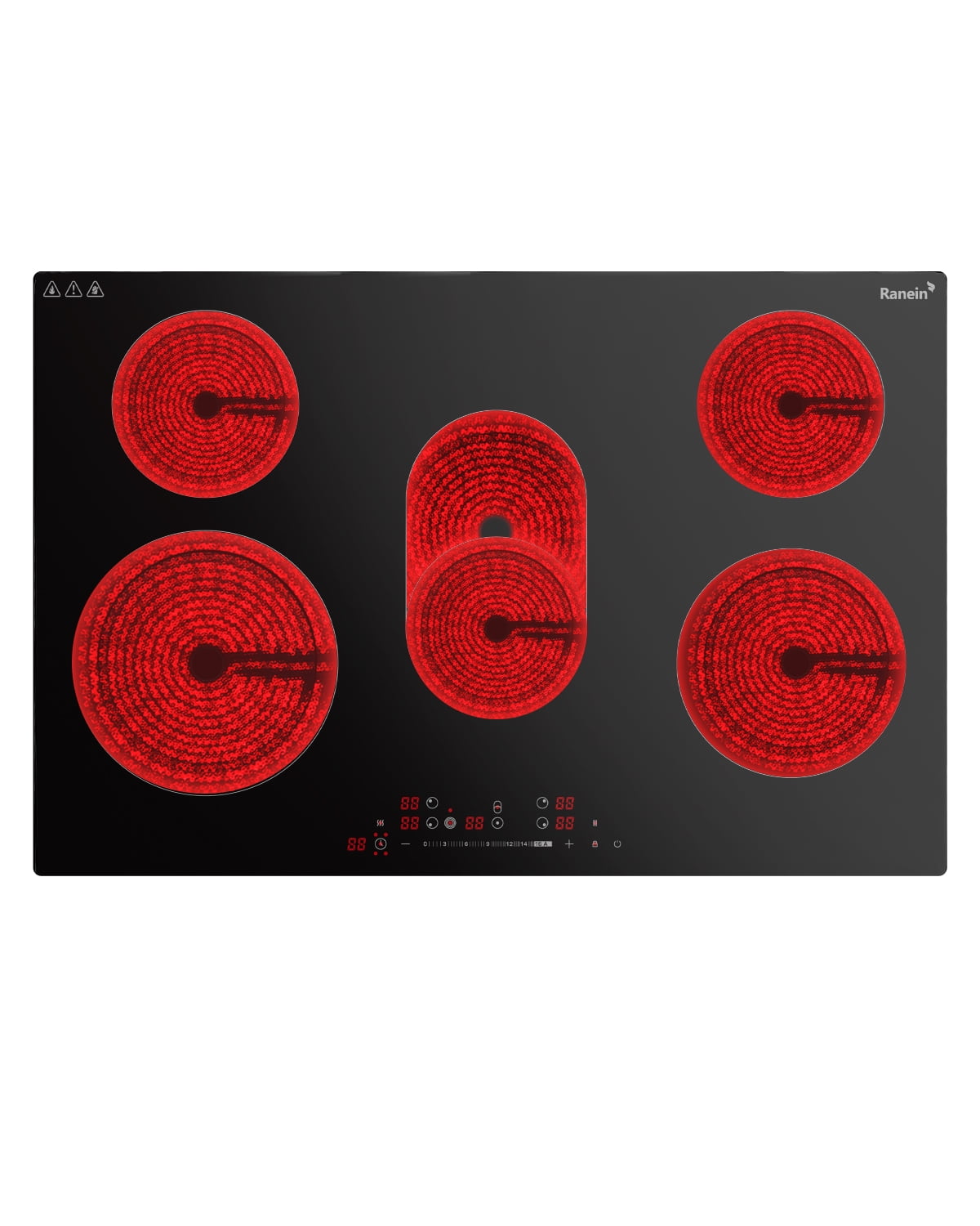 Electric Cooktop with 5 Burners, 30 inch 8800W 240V Ceramic Panel Electric Cooktop, Multiple Safety Protections Stove, Touch Screen