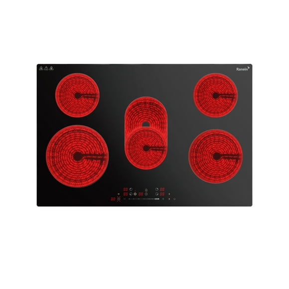 Electric Cooktop with 5 Burners, 30 inch 8800W 240V Ceramic Panel Electric Cooktop, Multiple Safety Protections Stove, Touch Screen