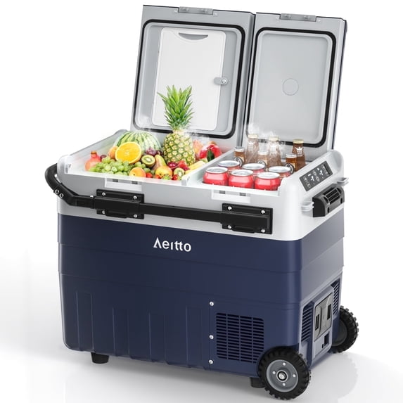 Aeitto 12 Volt Car Refrigerator, 52QT(50L) Dual Zone Portable Car Fridge Freezer -4℉-68℉ Electric Cooler Dual Temp Control Cooling Freezing 12/24V DC & 100-240V AC for Travel, Camping, RV, Road, Home