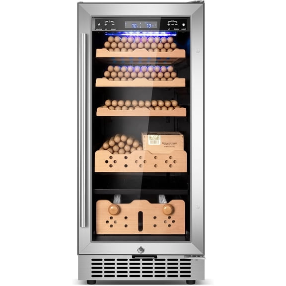 Electric Cooler Cabinet 88L with Temperature and Humidity Control, Spanish Cedar Wood Shelves, Reversible Door and Safety Lock (546 Counts Capacity)