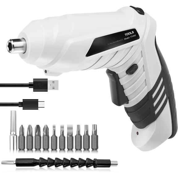 Electric Cordless, 4.2V 3.5N.m 1500mAh Rechargeable via Type-c, 1/4" 10 count Bits, Hex Chuck, 90? to 180? Adjustable Handle, LED Light for DIY & Repairs-Gray