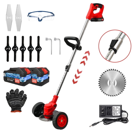Electric Cordless Grass Trimmer, Cordless Weed Eaters Wacker, 24V 650W Battery Operated Weedeaters, Weed Lawn Edger EaterRed