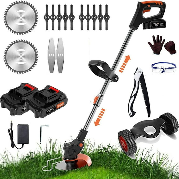 Electric Cordless Grass Trimmer, Weed Wacker Cordless, Battery Operated Weed Eaters, 21V 650W Mower, Weed Lawn Edger Eater, Electric Grass Cuting Machine with Wheels