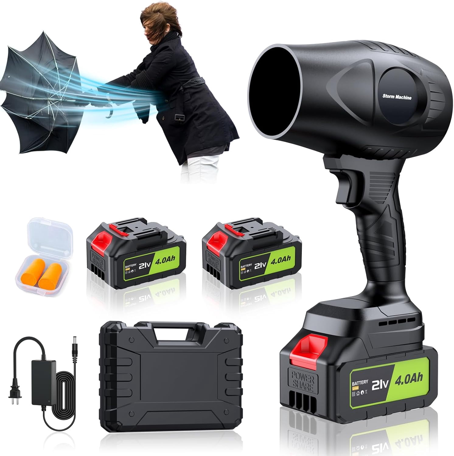 Electric-Cordless-Leaf-Blower - 600000RPM Handheld Leaf Blower - 2 X 4.0Ah Batteries and Charger Included, Lightweight Leaf Blowers for Patio Cleaning Dark