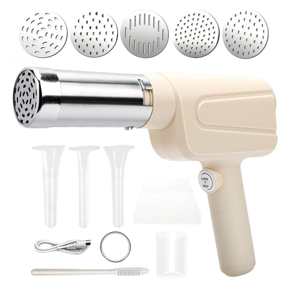 Electric Cordless Pasta Machine, Multifunction Handheld Attachment Homemade Noodle Maker,with 5 Molds and 3 Sausage Accessories,White