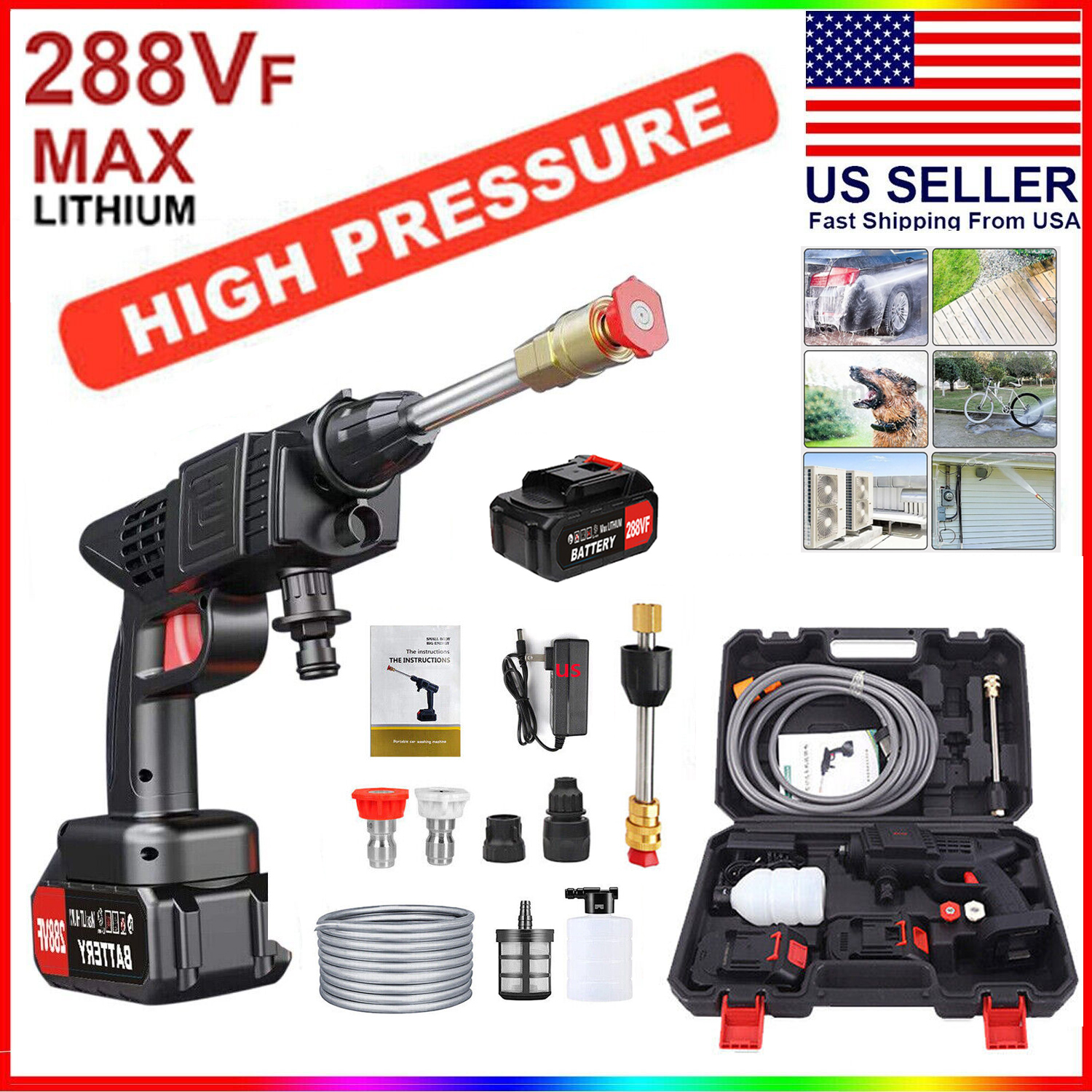 Electric Cordless Pressure Washer, 288VF High Pressure Power Washer