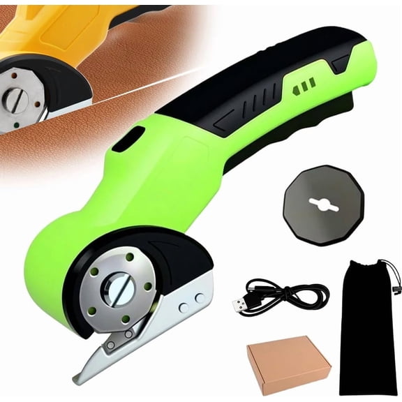 Electric Cordless Scissors for Cardboard, Rotary Cutter with Rechargeable Battery for Home Office Cutting(Green Single blade)