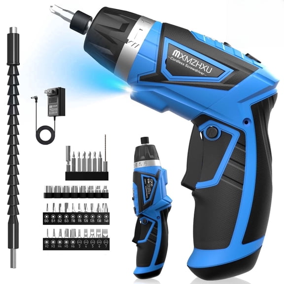 Electric Cordless Screwdriver 47-in-1 Drill Driver Rotatable Dual Position Handle with LED Light