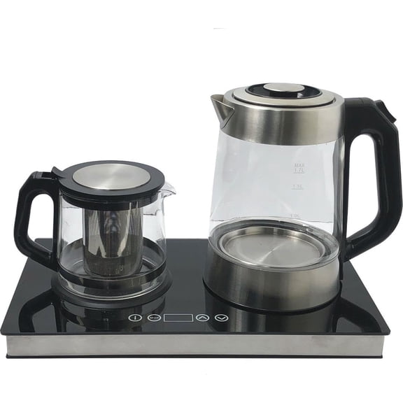 Electric Cordless Tea Maker Samovar Stainless Steel Glass Double Kettle Smart Keep Warm Tray Plate Boil Dry Protection Rotating