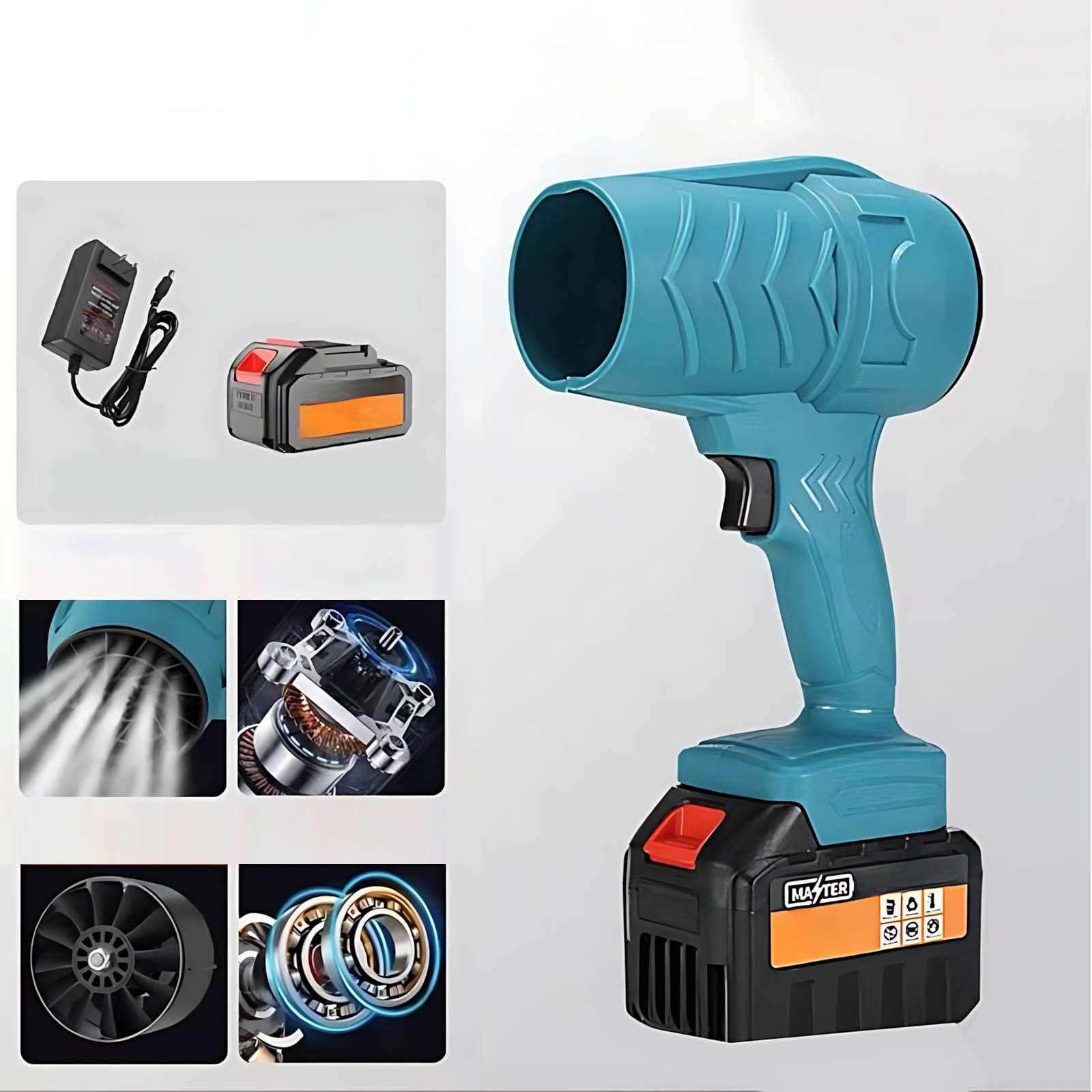 Electric Cordless Turbo fan Blower, Cordless Leaf Blower Violent Turbofan 130000RPM Handheld Jet Fan, Variable Wind Speed, for Cleaning and Drying(Blue)