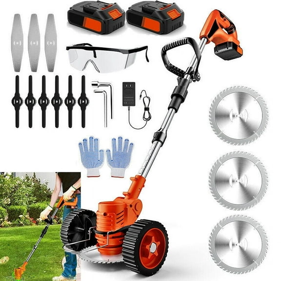 Electric Cordless Weed Eater Battery Powered Weed Wacker with Blades, 3 in 1 Cordless Grass Trimmer Foldable and Lightweight, with 3 Types Blades and 2Pcs Li-Ion Batteries 2Ah