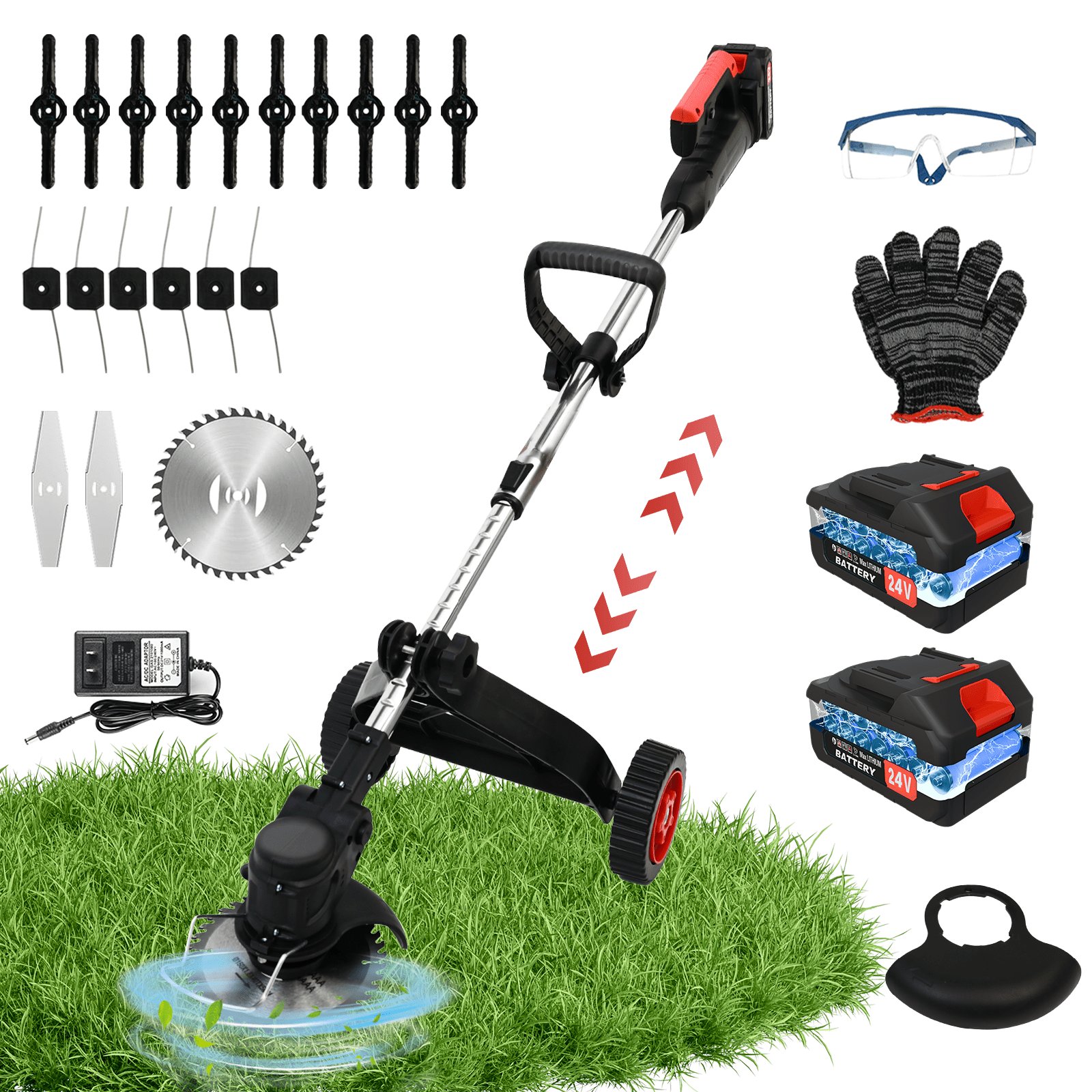 Electric Cordless Weed Eater, Grass Trimmer, Weed Wacker with 2*2000mAh ...