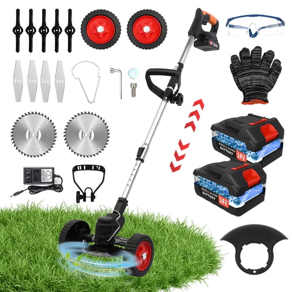 Electric Cordless Weed Eater, Grass Trimmer, Weed Wacker with Batteries, Lawn Edger Brush Cutting Machine, Black