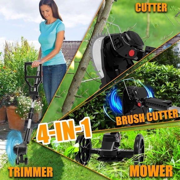 Electric Cordless Weed Wacker with 2 Batteries, Stringless Grass Trimmer & Lawn Edger for Garden Yard
